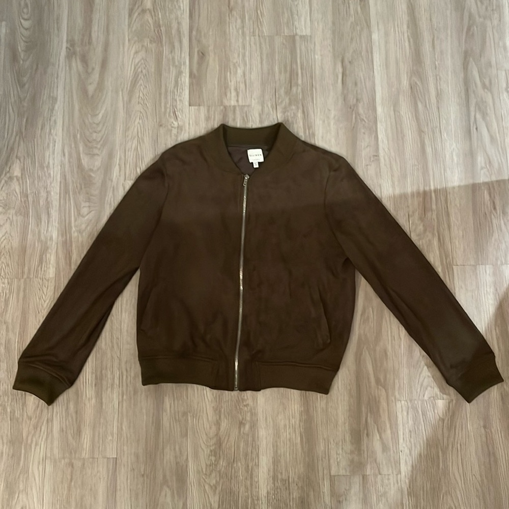 Ellison, Olive Green, Suede Feel, Zip Up Jacket, Size Large